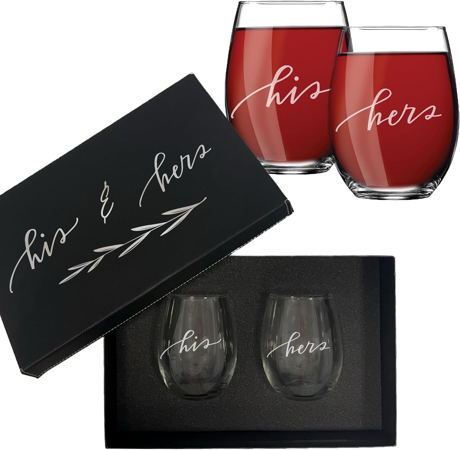 His and Hers Whiskey & Wine Glasses Gift Set of 2