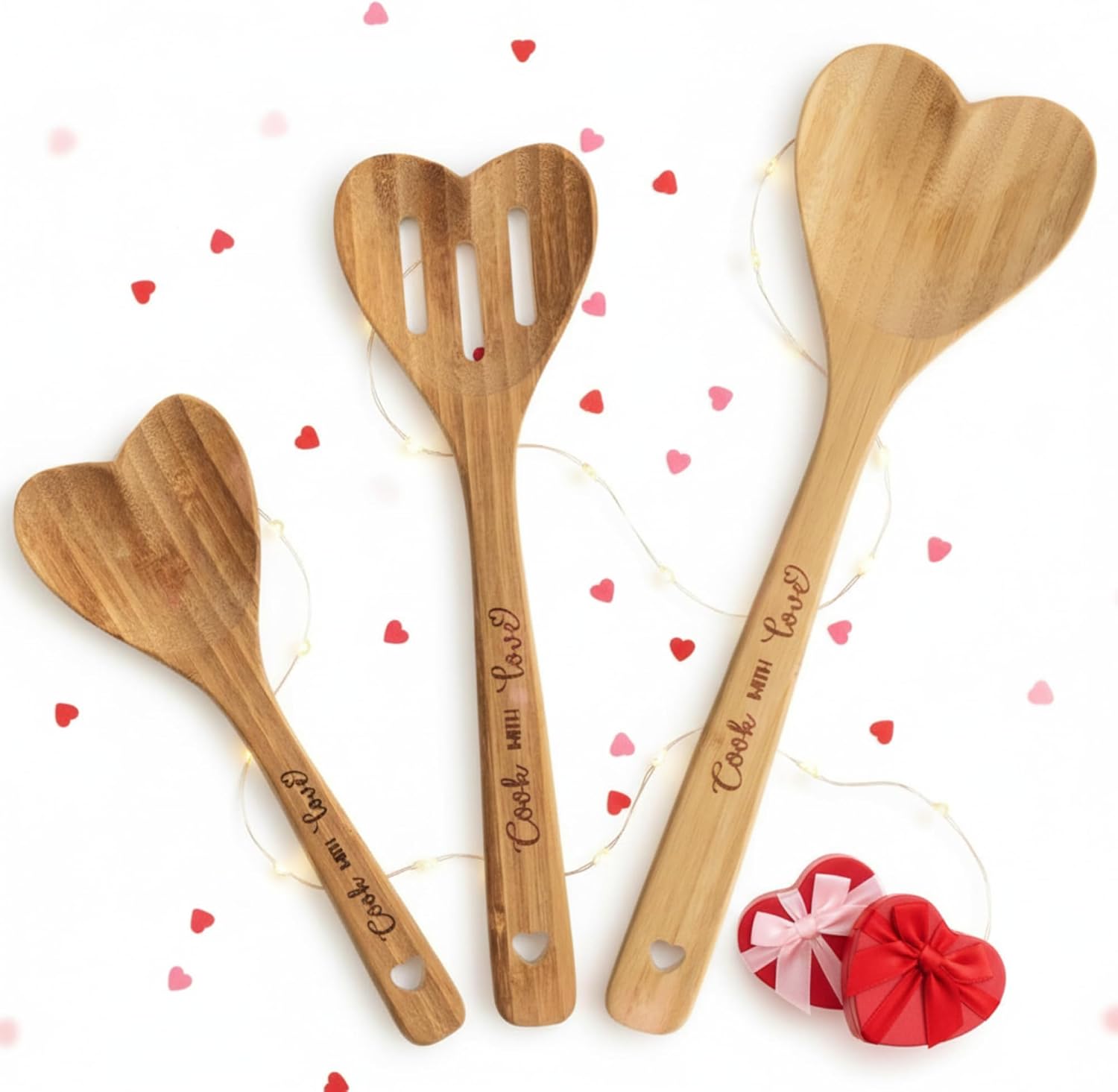 Wooden Heart Shaped Spoons, Set of 3