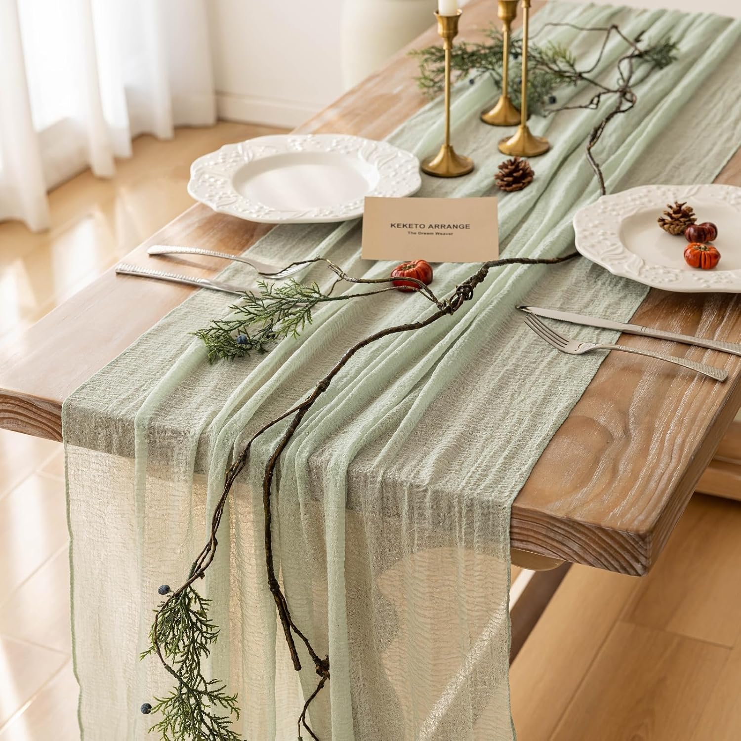 Sage Green Cheesecloth Table Runner
