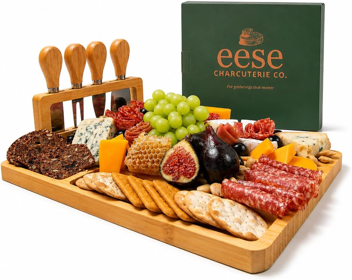 Bamboo Charcuterie Board Set with Cheese Knives
