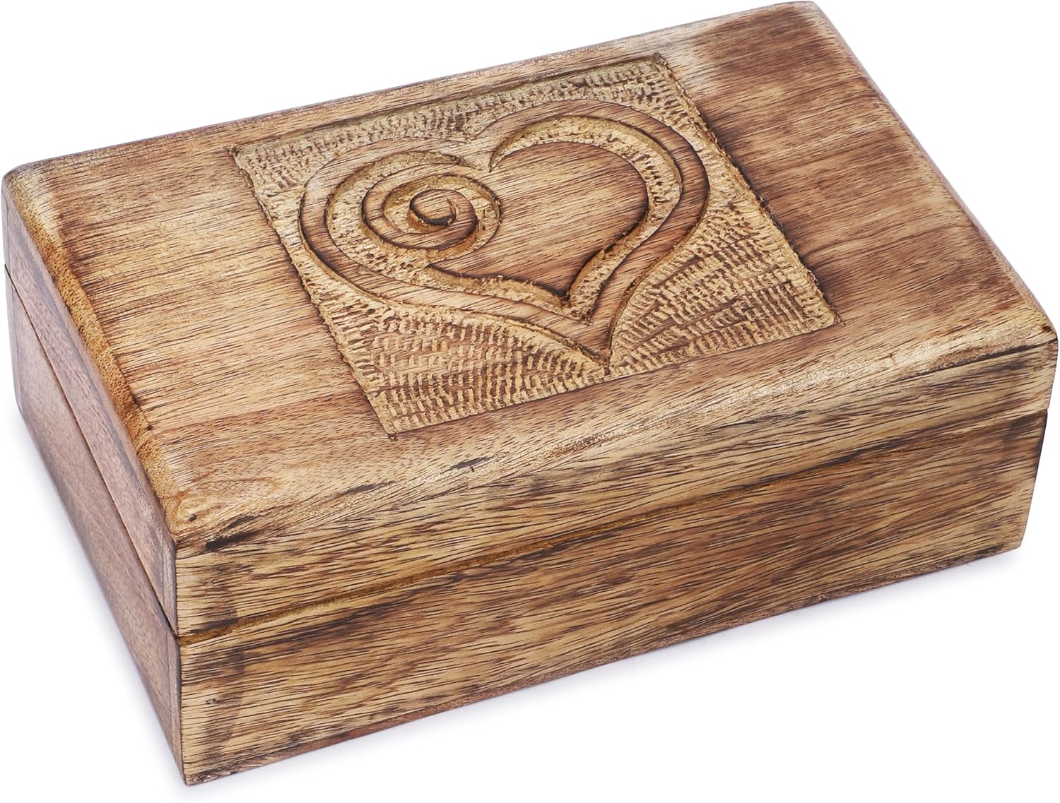 Wooden Decorative Jewelry Box with Heart Carving