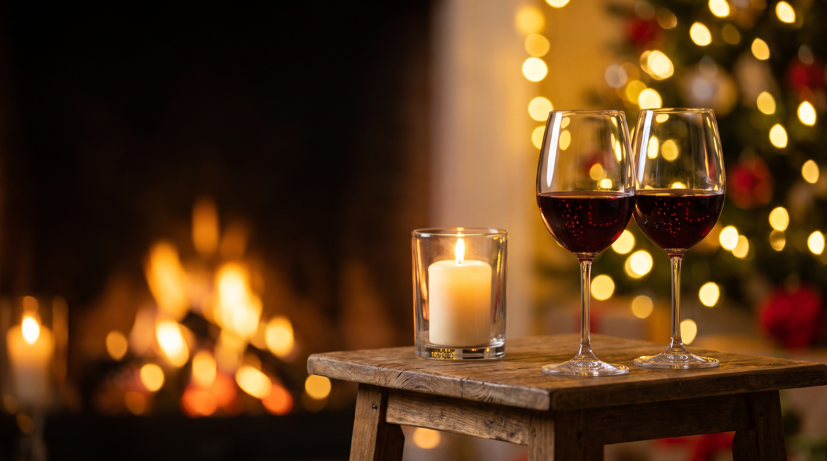Two wine glasses and a candle